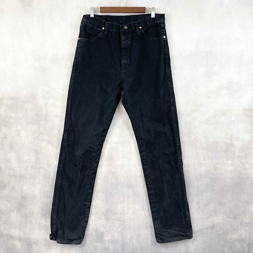Wrangler Mens Black Denim Jeans Straight Slim 35 X 36 Black Western Ranch‎ A204